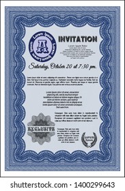 Blue Invitation template. With background. Beauty design. Vector illustration. 