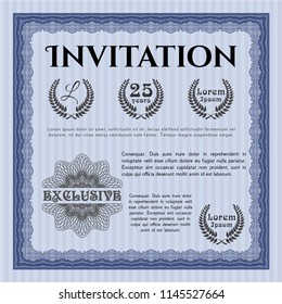 Blue Invitation template. With background. Customizable, Easy to edit and change colors. Money Pattern. 