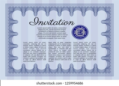 Blue Invitation template. With background. Customizable, Easy to edit and change colors. Nice design. 