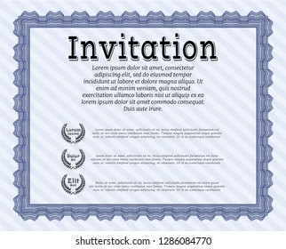 Blue Invitation template. With background. Customizable, Easy to edit and change colors. Money design. 