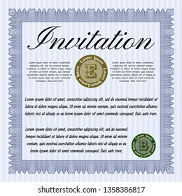 Blue Invitation template. With background. Lovely design. Customizable, Easy to edit and change colors. 