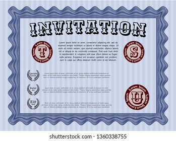 Blue Invitation template. With background. Money style design. Vector illustration. 