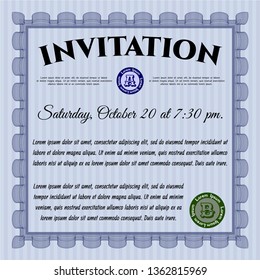 Blue Invitation template. With background. Vector illustration. Sophisticated design. 