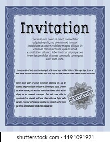 Blue Invitation template. Beauty design. Easy to print. Vector illustration. 