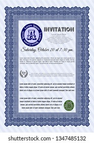 Blue Invitation template. Beauty design. With complex linear background. Vector illustration. 