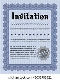 Blue Invitation template. Beauty design. With guilloche pattern and background.  