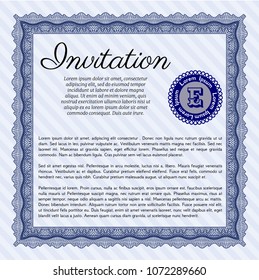  Blue Invitation template. With complex background. Retro design. Customizable, Easy to edit and change colors. 