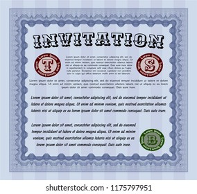 Blue Invitation template. Complex background. Money style design. Detailed. 