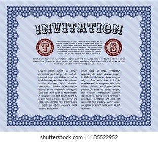 Blue Invitation template. With complex background. Money design. Customizable, Easy to edit and change colors. 