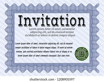 Blue Invitation template. With complex background. Detailed. Good design. 