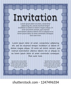 Blue Invitation template. With complex background. Customizable, Easy to edit and change colors. Cordial design. 