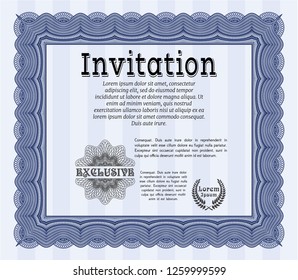 Blue Invitation template. Complex background. Money Pattern design. Customizable, Easy to edit and change colors. 