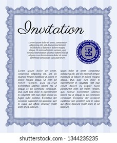 Blue Invitation template. With complex background. Vector illustration. Cordial design. 