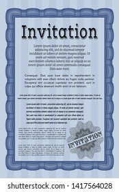 Blue Invitation template. Complex background. Lovely design. Customizable, Easy to edit and change colors. 
