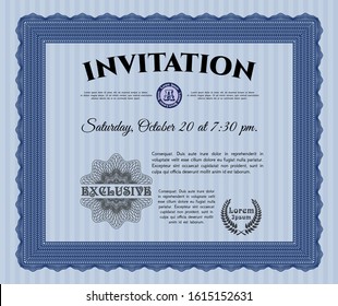 Blue Invitation template. Complex background. Vector illustration. Money Pattern. 