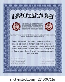 Blue Invitation template. With complex linear background. Money Pattern. Customizable, Easy to edit and change colors. 