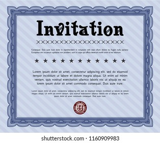 Blue Invitation template. With complex linear background. Customizable, Easy to edit and change colors. Artistry design. 