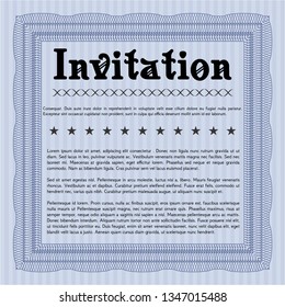 Blue Invitation template. With complex linear background. Money style design. Vector illustration. 