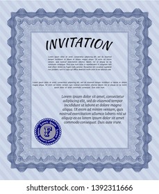 Blue Invitation template. With complex linear background. Customizable, Easy to edit and change colors. Cordial design. 