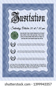 Blue Invitation template. With complex linear background. Vector illustration. Good design. 