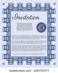 Blue Invitation template. With complex linear background. Vector illustration. Artistry design. 