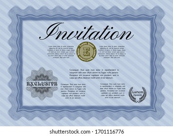 Blue Invitation template. Cordial design. With quality background. Customizable, Easy to edit and change colors. 