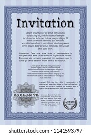 Blue Invitation template. Customizable, Easy to edit and change colors. With complex linear background. Money Pattern design. 