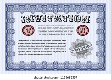 Blue Invitation template. Customizable, Easy to edit and change colors. With quality background. Money Pattern. 