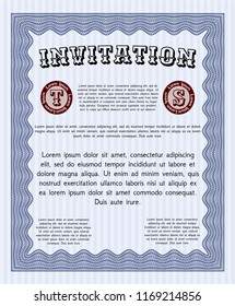 Blue Invitation template. Customizable, Easy to edit and change colors. With complex background. Good design. 