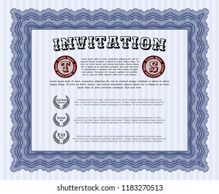 Blue Invitation template. Customizable, Easy to edit and change colors. Easy to print. Money Pattern. 