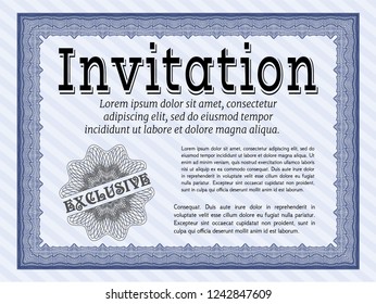 Blue Invitation template. Customizable, Easy to edit and change colors. Easy to print. Good design. 