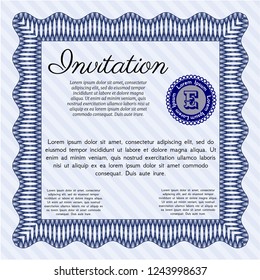 Blue Invitation template. Customizable, Easy to edit and change colors. Printer friendly. Lovely design. 