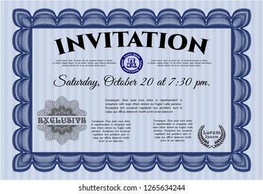 Blue Invitation template. Customizable, Easy to edit and change colors. Printer friendly. Lovely design. 