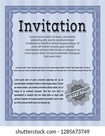 Blue Invitation template. Customizable, Easy to edit and change colors. With complex background. Good design. 