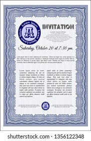 Blue Invitation template. Customizable, Easy to edit and change colors. Printer friendly. Artistry design. 