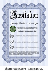 Blue Invitation template. Customizable, Easy to edit and change colors. With complex linear background. Elegant design. 