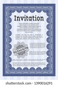 Blue Invitation template. Customizable, Easy to edit and change colors. With background. Elegant design. 