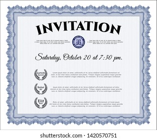 Blue Invitation template. Customizable, Easy to edit and change colors. With background. Money design. 