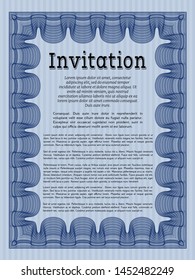 Blue Invitation template. Customizable, Easy to edit and change colors. With complex background. Superior design. 