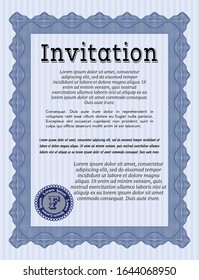 Blue Invitation template. Customizable, Easy to edit and change colors. With guilloche pattern and background. Sophisticated design. 