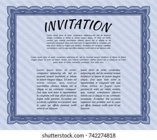 Blue Invitation template. Customizable, Easy to edit and change colors. Complex background. Nice design. 