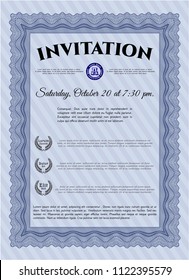 Blue Invitation template. Detailed. Easy to print. Retro design. 
