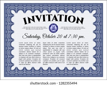 Blue Invitation template. Detailed. Easy to print. Good design. 