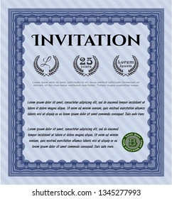 Blue Invitation template. Detailed. Easy to print. Nice design. 