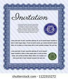 Blue Invitation template. Detailed. Printer friendly. Perfect design. 