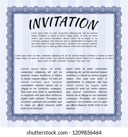 Blue Invitation template. Detailed. Printer friendly. Lovely design. 