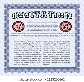 Blue Invitation template. Easy to print. Vector illustration. Perfect design. 