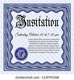 Blue Invitation template. Easy to print. Money design. Customizable, Easy to edit and change colors. 