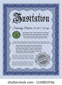 Blue Invitation template. Easy to print. Vector illustration. Sophisticated design. 