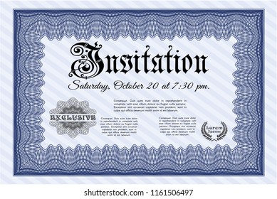Blue Invitation template. Easy to print. Elegant design. Vector illustration. 